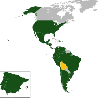 A coloured map of the countries of the Americas