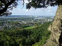 Oberkassel seen from its abandonend quarry – in background, on the other side of the Rhine, Bad Godesberg and Bonn