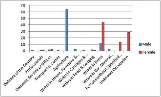 Occupation Structure of the Parish of Willoughby Waterleys from the 1881 Census from 24 Occupation Orders, both sex