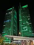 Olaya Towers lit in green, 2024