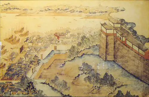 The walled Old City of Shanghai in the 17th century