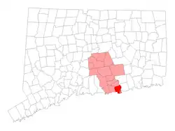 Old Saybrook's location within Middlesex County and Connecticut