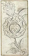 Ornamental drawing of a palmette (hatayi), attributed to Veli Can. From an album in Topkapı Palace Library