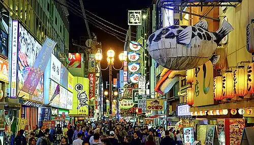 Illuminated signs lining Dōtonbori Street