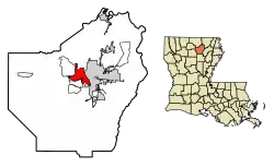 Location of West Monroe in Ouachita Parish, Louisiana.