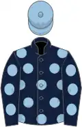 Dark blue, light blue spots, light blue cap