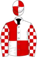 White and red quartered, check sleeves, quartered cap