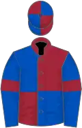 Maroon and royal blue (quartered), royal blue sleeves, maroon armlets