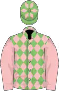Light green and pink diamonds, pink sleeves