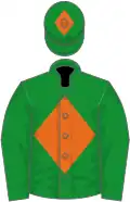 Green, orange diamond, diamond on cap