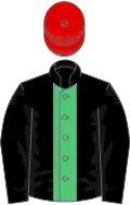 Black, emerald green stripe, red cap