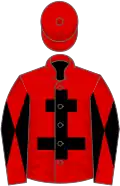 Red, black cross of lorraine, diabolo on sleeves