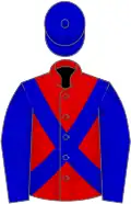 Red, blue cross-belts, sleeves and cap