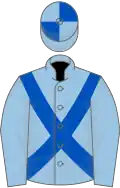 Light blue, royal blue cross sashes, quartered cap