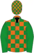 Orange and green checked, green sleeves
