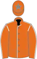 Orange, white seams, orange cap, grey star