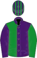 Purple and green (halved), reversed sleeves, striped cap