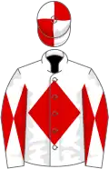White, red diamond, diabolo on sleeves, quartered cap