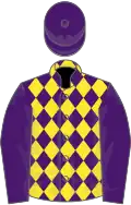 Purple, yellow diamonds on body