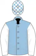 Light blue, white sleeves, check cap