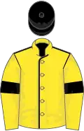 Yellow, black seams, black armlet, black cap