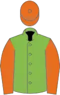 Light green, orange sleeves and cap