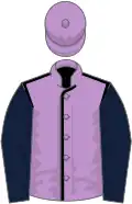 Mauve, black seams, dark blue sleeves, mauve cap