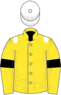 Yellow, white epaulets, yellow sleeves, black armlets, white cap