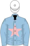 Light blue, pink star, white cap
