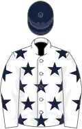 White, dark blue stars, dark blue cap