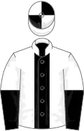 White, black stripe, halved sleeves, white and black quartered cap