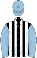 Black and white stripes, light blue sleeves and cap