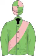 Light green, pink sash, quartered cap