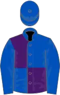 Royal blue and purple (quartered), royal blue sleeves and cap