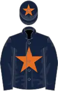 Dark blue, orange star and star on cap