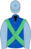 Royal Blue, Emerald Green cross belts, Light Blue sleeves and cap