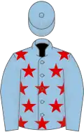 Light blue, red stars on body
