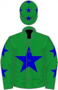 Green, blue star, stars on sleeves and cap