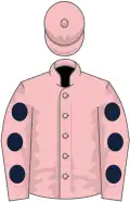 Pink, dark blue spots on sleeves, pink cap