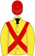 Yellow, red cross-belts and cap