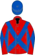 Red, royal blue cross belts, diabolo on sleeves, royal blue cap