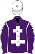 Purple, white cross of lorraine, seams on sleeves, white cap