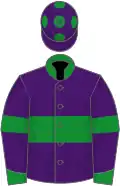 Purple, green hoop, armlets, collar, cuffs and spots on cap