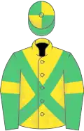 Yellow, Emerald Green cross belts, Emerald Green sleeves, Yellow armlets, quartered cap