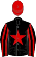 Black, red star, striped sleeves, red cap