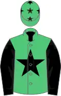 Emerald green, black star, sleeves and stars on cap