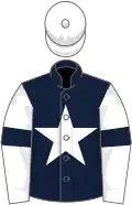 Dark blue, white star, white sleeves, dark blue armlets, white cap