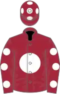 Maroon, White disc, Maroon sleeves, White spots and spots on cap