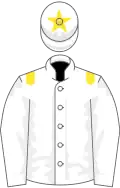 White, yellow epaulettes, yellow star on cap
