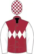 Maroon, white triple diamond, white sleeves, checked cap
